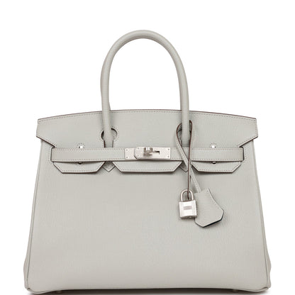 Hermes Birkin 30 Gris Perle Verso Chevre Brushed Palladium Hardware