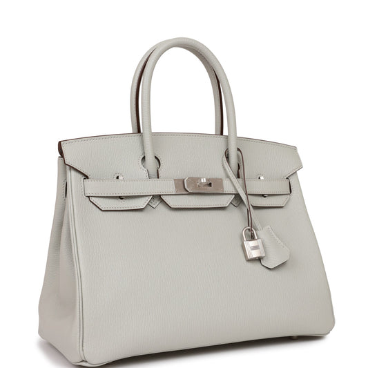 Hermes Birkin 30 Gris Perle Verso Chevre Brushed Palladium Hardware