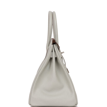 Hermes Birkin 30 Gris Perle Verso Chevre Brushed Palladium Hardware