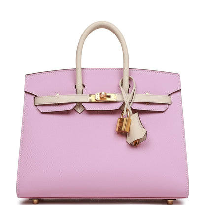 Hermes Birkin 25 Sellier Mauve Sylvestre and Craie Epsom Rose Gold Hardware