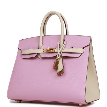 Hermes Birkin 25 Sellier Mauve Sylvestre and Craie Epsom Rose Gold Hardware
