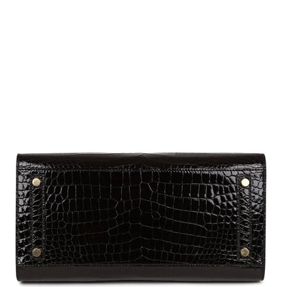 Hermes Birkin 30 Sellier Black Shiny Porosus Crocodile Gold Hardware