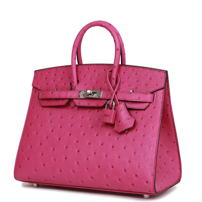 Hermes Birkin 25 Sellier Rose Pourpre Ostrich Palladium Hardware