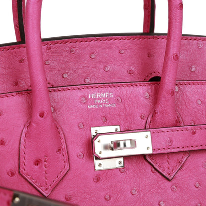 Hermes Birkin 25 Sellier Rose Pourpre Ostrich Palladium Hardware