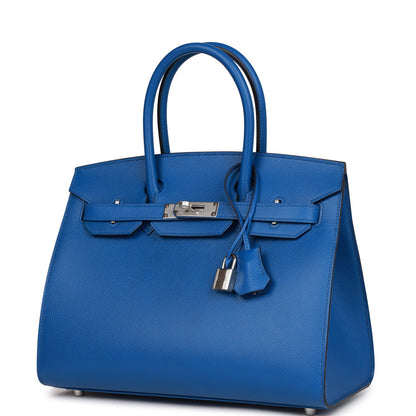 Hermes Birkin 30 Sellier Bleu France Epsom Palladium Hardware