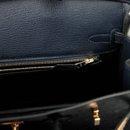 Hermes Birkin 25 Bleu Indigo Ostrich Rose Gold Hardware