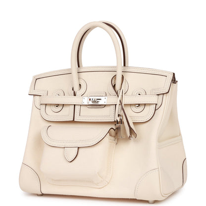 Hermes Birkin 25  Cargo Nata Swift and Toile Canvas Palladium Hardware