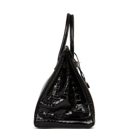 Hermes Birkin 35 Black Shiny Porosus Crocodile Gold Hardware