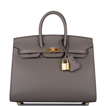 Hermes Birkin 25 Sellier Etain Epsom Gold Hardware
