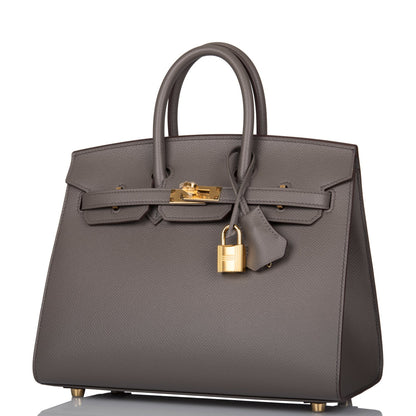 Hermes Birkin 25 Sellier Etain Epsom Gold Hardware