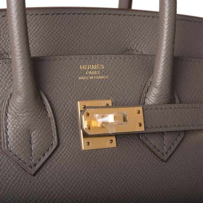 Hermes Birkin 25 Sellier Etain Epsom Gold Hardware