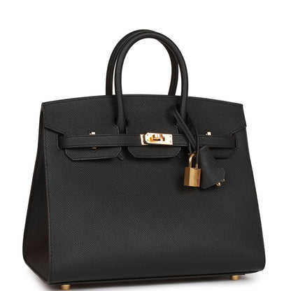 Hermes Birkin 25 Sellier Black Epsom Gold Hardware