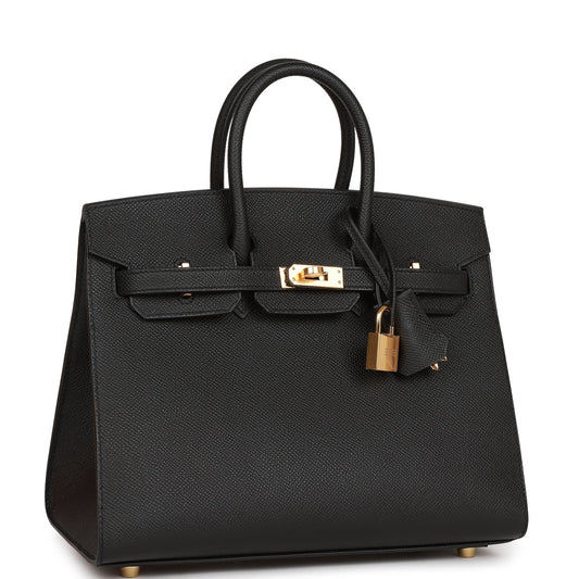 Hermes Birkin 25 Sellier Black Epsom Gold Hardware