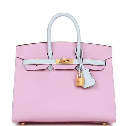 Hermes Birkin 25 Sellier Mauve Sylvestre and Bleu Brume Epsom Brushed Gold Hardware