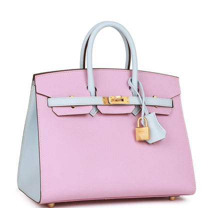 Hermes Birkin 25 Sellier Mauve Sylvestre and Bleu Brume Epsom Brushed Gold Hardware