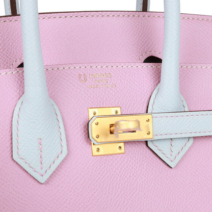 Hermes Birkin 25 Sellier Mauve Sylvestre and Bleu Brume Epsom Brushed Gold Hardware
