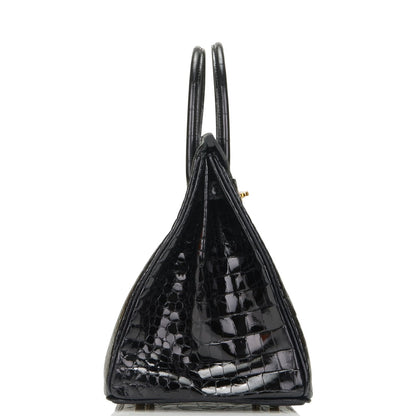 Hermes Birkin 35 Black Shiny Porosus Crocodile Gold Hardware