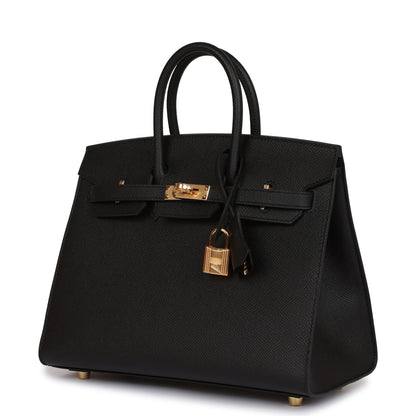 Hermes Birkin 25 Sellier Black Epsom Gold Hardware