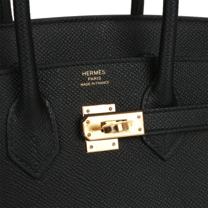 Hermes Birkin 25 Sellier Black Epsom Gold Hardware