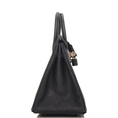 Hermes Birkin 25 Black Ostrich Rose Gold Hardware