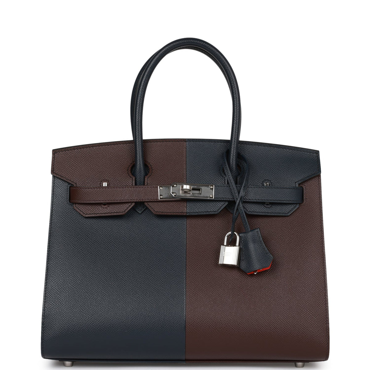 Hermes Casaque Birkin 30 Sellier Rouge Sellier and Bleu Indigo Epsom Palladium Hardware