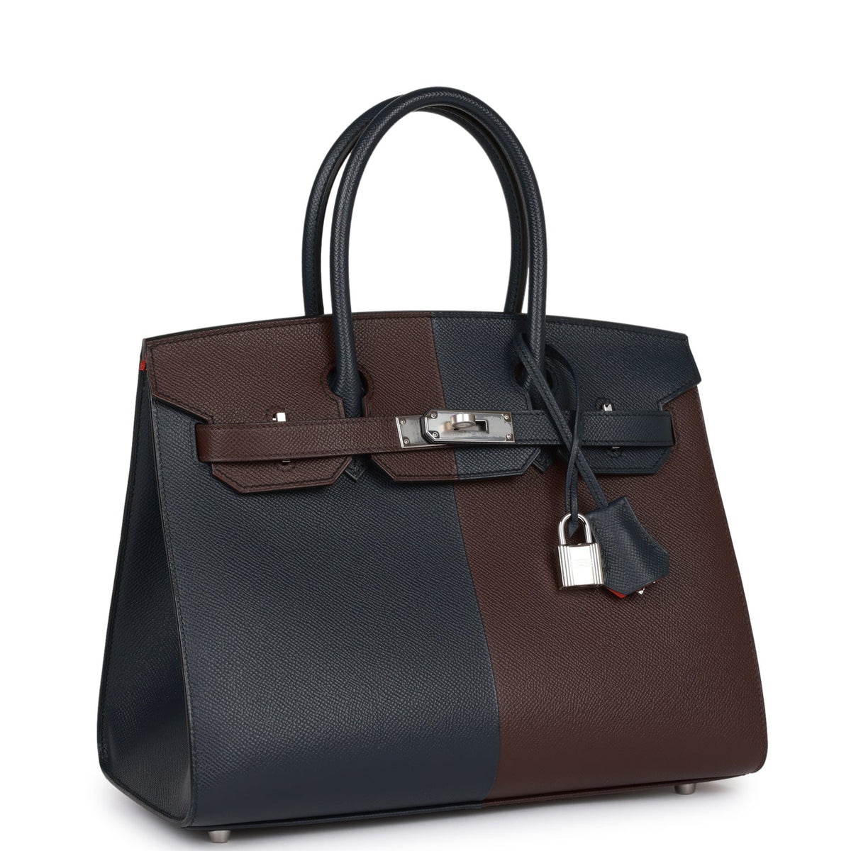 Hermes Casaque Birkin 30 Sellier Rouge Sellier and Bleu Indigo Epsom Palladium Hardware