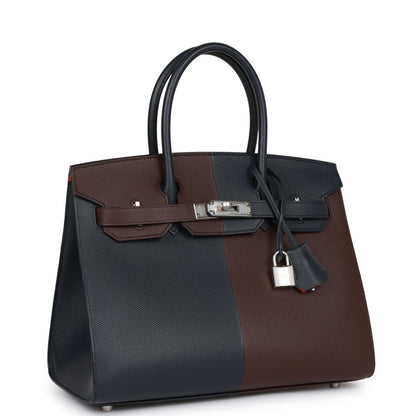 Hermes Casaque Birkin 30 Sellier Rouge Sellier and Bleu Indigo Epsom Palladium Hardware