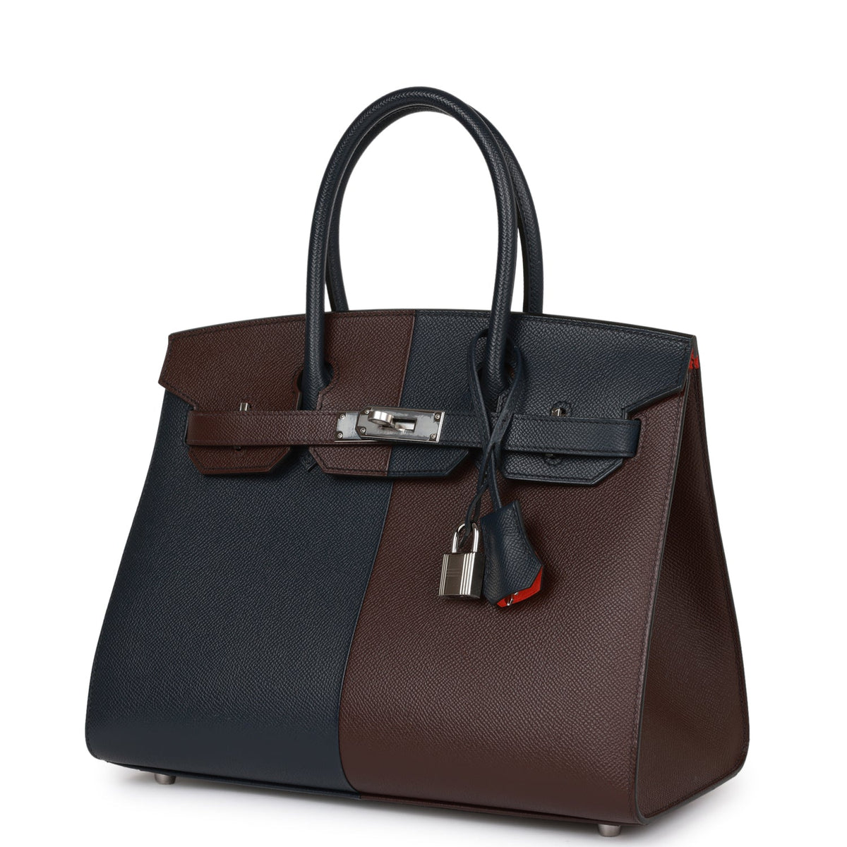 Hermes Casaque Birkin 30 Sellier Rouge Sellier and Bleu Indigo Epsom Palladium Hardware
