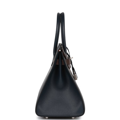 Hermes Casaque Birkin 30 Sellier Rouge Sellier and Bleu Indigo Epsom Palladium Hardware