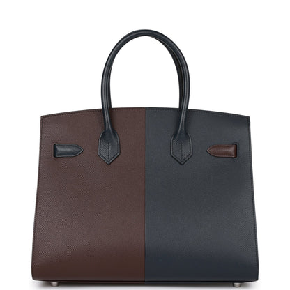 Hermes Casaque Birkin 30 Sellier Rouge Sellier and Bleu Indigo Epsom Palladium Hardware
