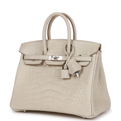 Hermes Birkin 25 Beton Matte Alligator Palladium Hardware
