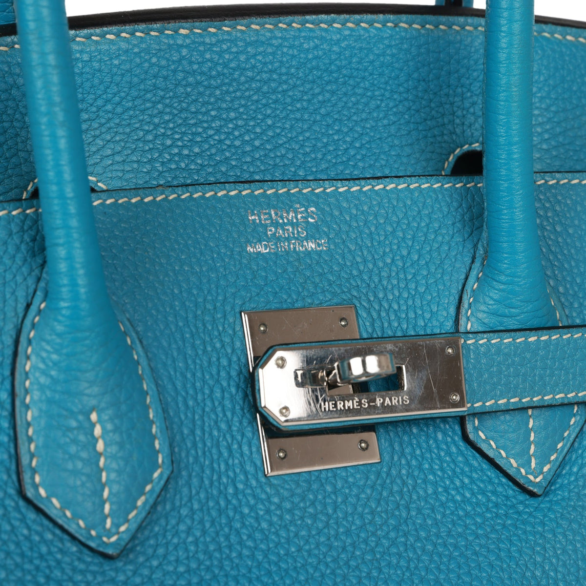 Pre-owned Hermes Birkin 35 Blue Jean Togo Palladium Hardware