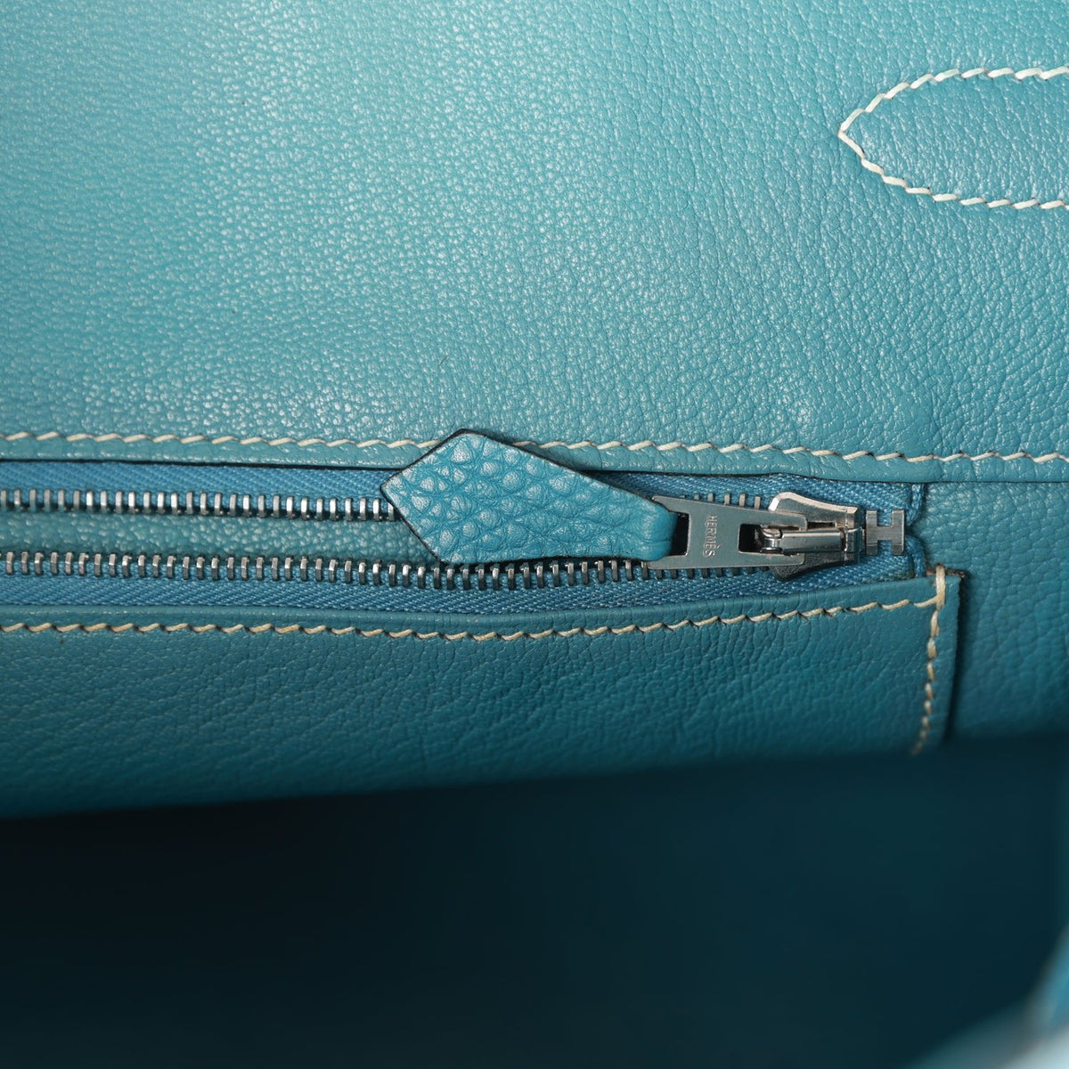 Pre-owned Hermes Birkin 35 Blue Jean Togo Palladium Hardware