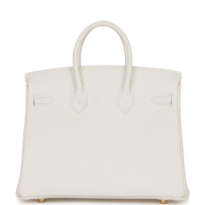 Hermes Special Order (HSS) Birkin 25 White Verso Clemence Permabrass Hardware