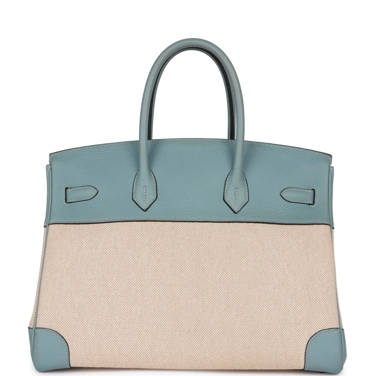 Pre-owned Hermes Birkin 35 Toile H and Ciel Clemence Palladium Hardware