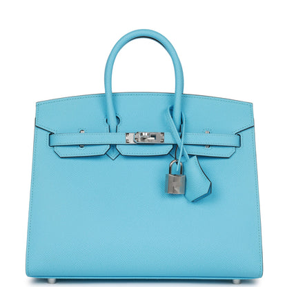Hermes Birkin 25 Sellier Celeste Epsom Palladium Hardware