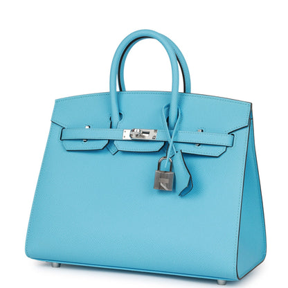 Hermes Birkin 25 Sellier Celeste Epsom Palladium Hardware