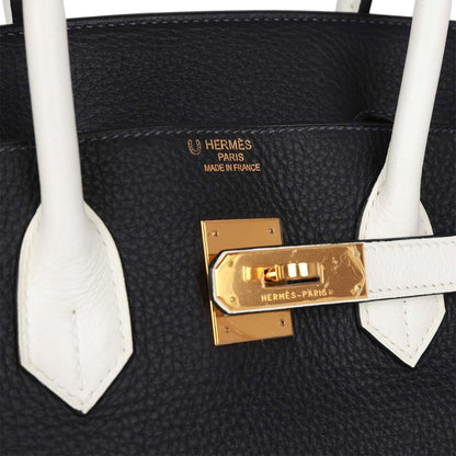 Pre-owned Hermes Special Order (HSS) Birkin 35 Black and White Clemence Gold Hardware