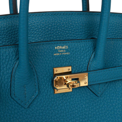 Pre-owned Hermes Birkin 25 Cobalt Togo Gold Hardware