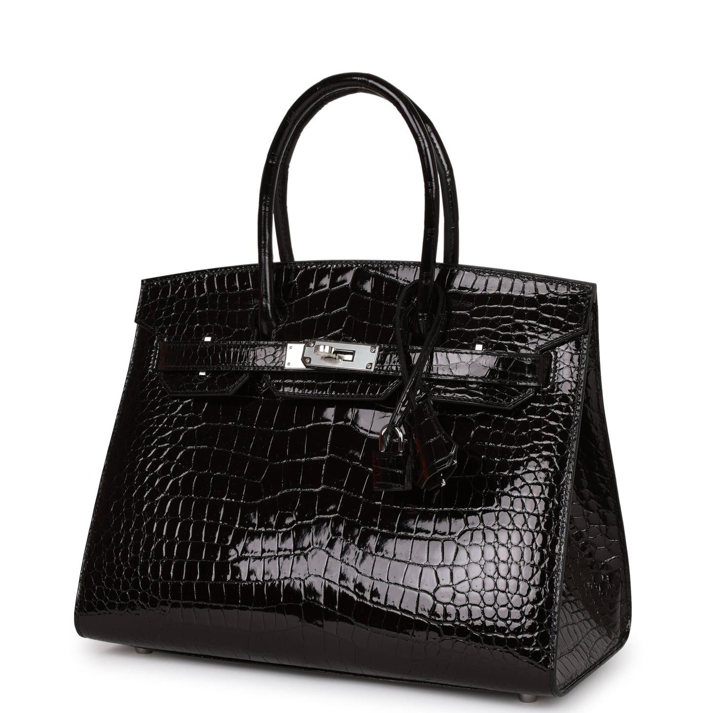 Hermes Birkin 30 Sellier Black Shiny Porosus Crocodile Palladium Hardware