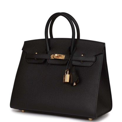 Hermes Birkin 25 Sellier Black Epsom Gold Hardware