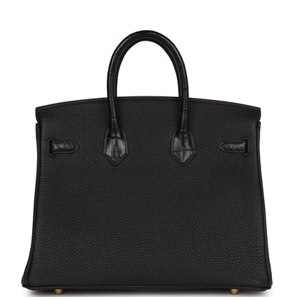 Hermes Birkin 25 Black Matte Alligator and Togo Touch Gold Hardware