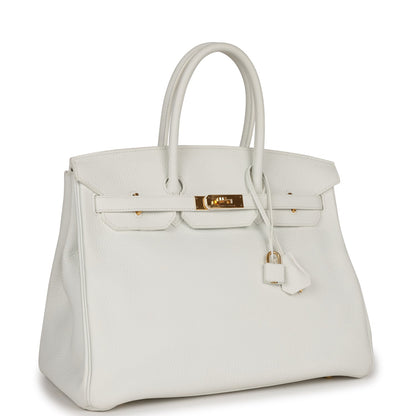 Pre-owned Hermes Birkin 35 White Clemence Gold Hardware