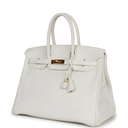 Pre-owned Hermes Birkin 35 White Clemence Gold Hardware