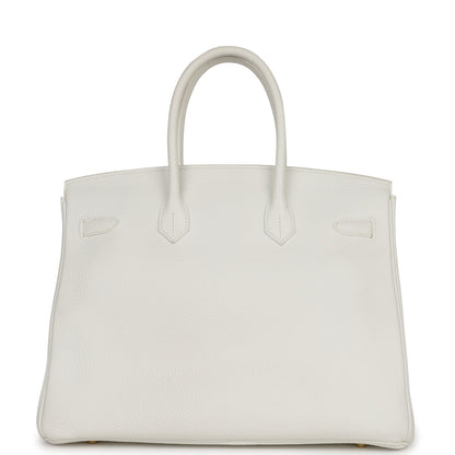 Pre-owned Hermes Birkin 35 White Clemence Gold Hardware