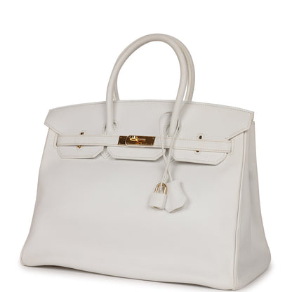 Pre-owned Hermes Birkin 35 White Epsom Gold Hardware