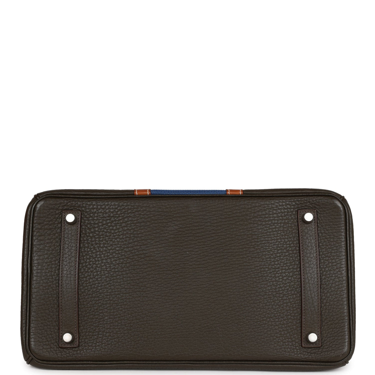 Pre-owned Hermes Birkin Club 35 Vert Bronze, Blue Thalassa, Fauve Barenia Fjord & Ottomane Palladium Hardware