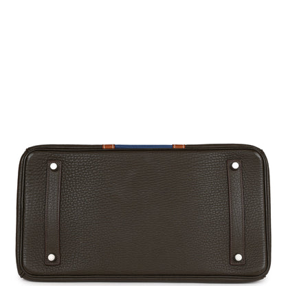 Pre-owned Hermes Birkin Club 35 Vert Bronze, Blue Thalassa, Fauve Barenia Fjord & Ottomane Palladium Hardware