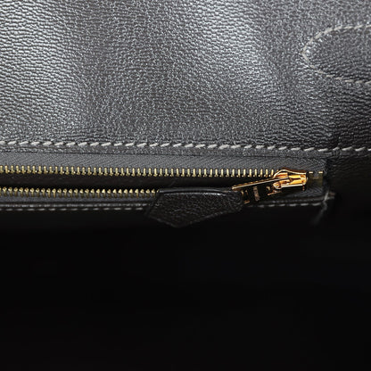 Pre-owned Hermes Birkin 35 Graphite Shiny Porosus Crocodile Gold Hardware