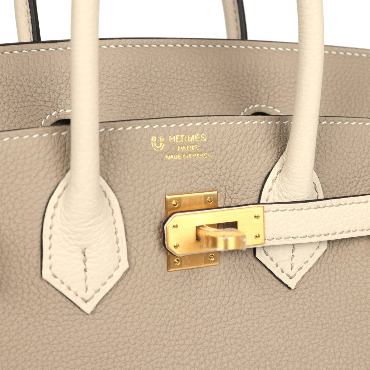 Hermes Special Order (HSS) Birkin 25 Gris Tourterelle and Craie Togo Brushed Gold Hardware